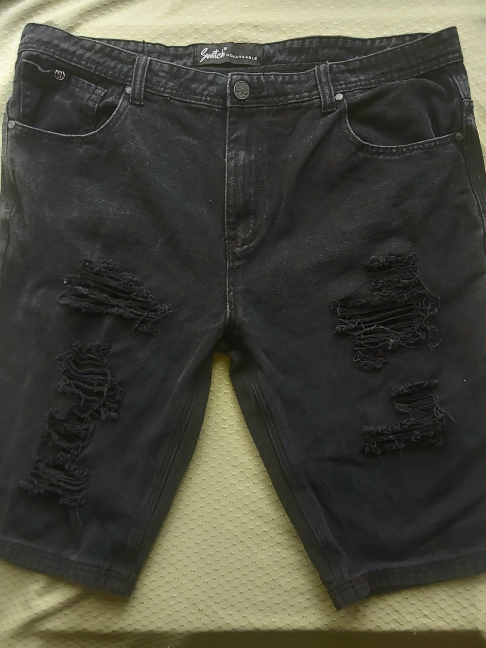Switch Remarkable Distressed Black Men's Denim Shorts. Size 42